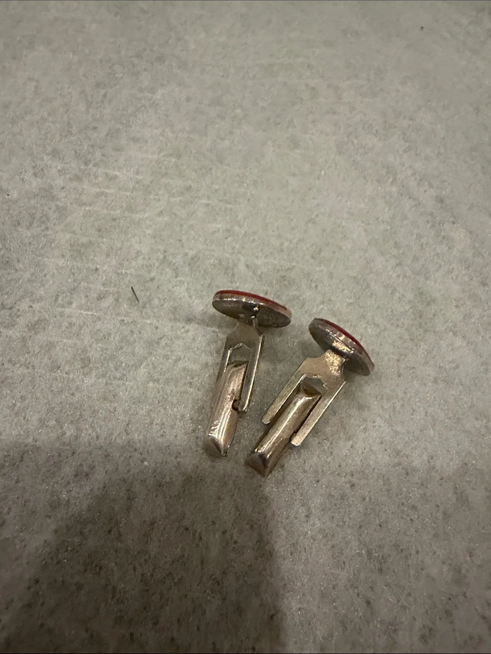 Men's Red Oval Cuff Links with Silver Diagonal Accent